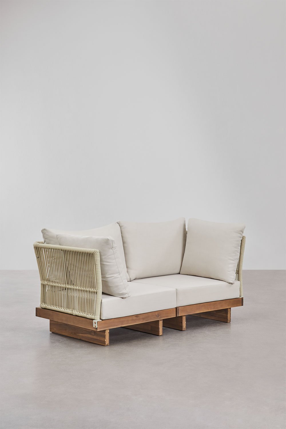 Sofá modular de jardín de 2 piezas con 2 sillones esquineros en madera de acacia Dailin, imagen de galería 1