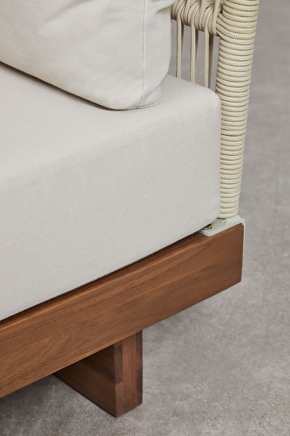 Conjunto de jardín con sofá modular de 4 piezas con 2 sillones esquineros, sillón y puff en madera de acacia Dailin, imagen de galería 9