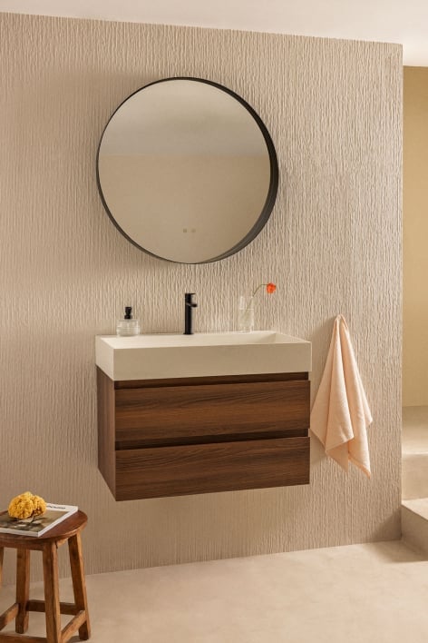 Conjunto de mueble de baño en madera y chapa de fresno con lavabo integrado Ona
