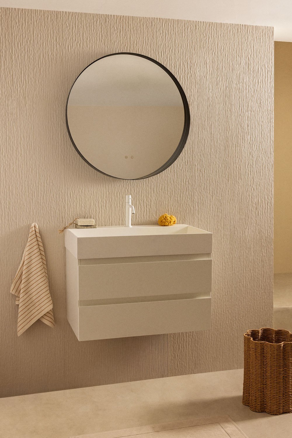 Conjunto de mueble de baño en madera y chapa de fresno con lavabo integrado Ona, imagen de galería 1