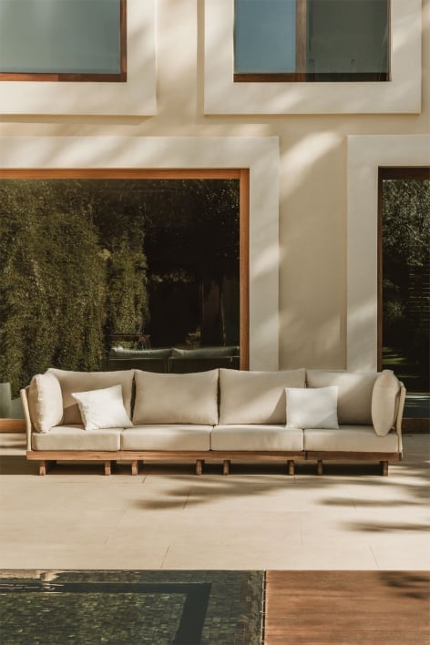 Sofá modular de jardín de 4 piezas con 2 sillones esquineros en madera de acacia Dailin
