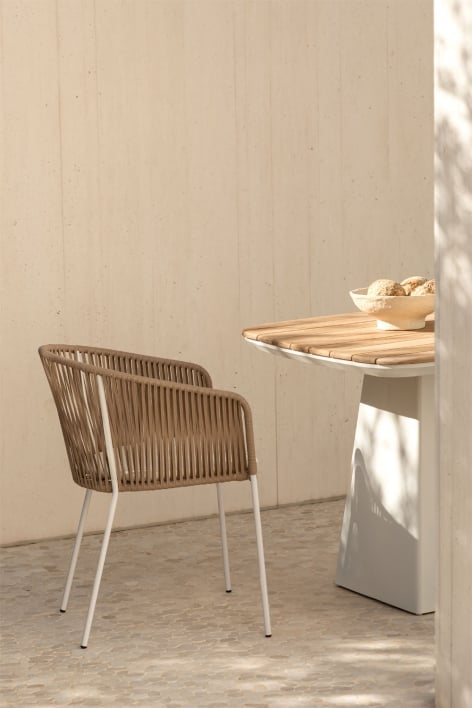 Silla de jardín con reposabrazos en hierro y cuerda trenzada Jocelyn