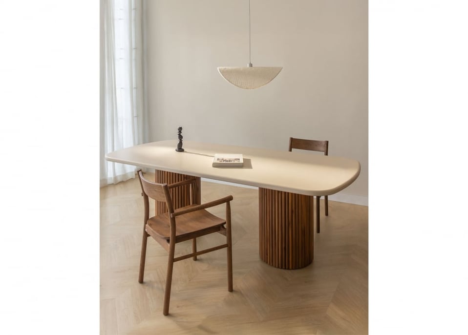 Mesa de comedor rectangular en cemento y madera de acacia Sirvon