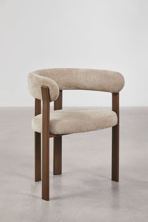 Pack de 4 sillas de comedor con reposabrazos en tela chenilla Jolie - Marrón Madera Oscura