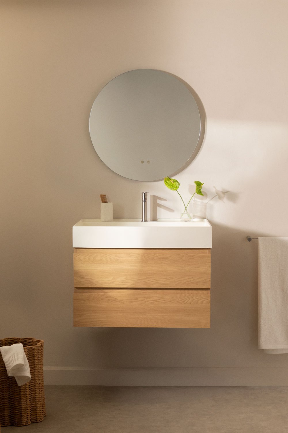Conjunto de mueble de baño en madera y chapa de fresno con lavabo integrado Ona, imagen de galería 1