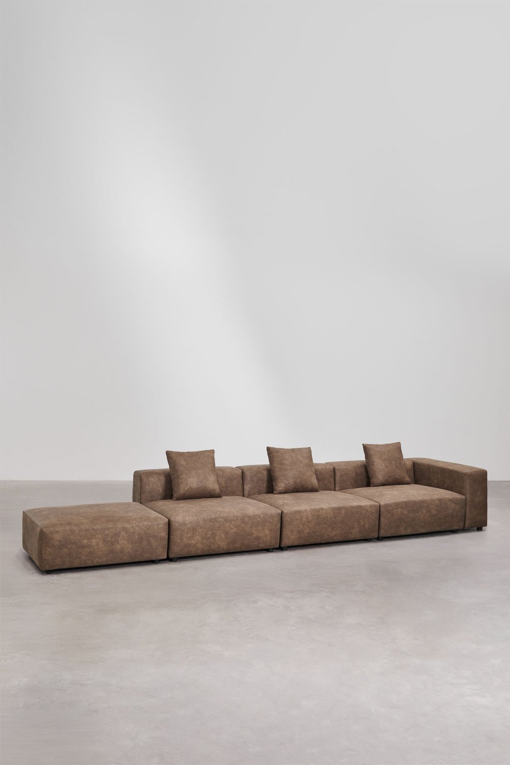 Sofá modular esquinero derecho de 3 piezas con reposabrazos alto y puff ↔︎450 cm Bruna , imagen de galería 3