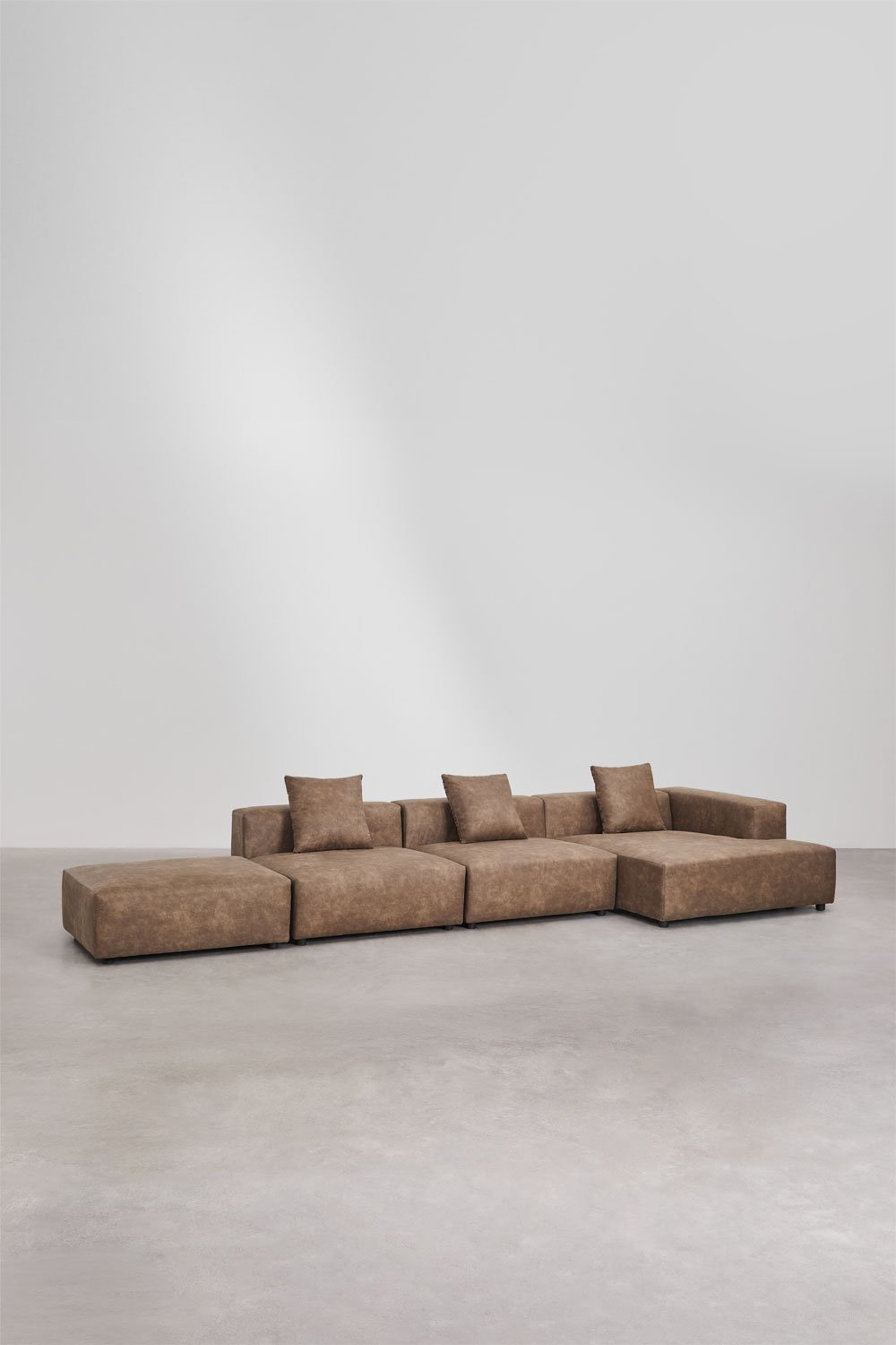 Sofá modular chaise longue esquinero derecho de 3 piezas con puff ↔︎450 cm Bruna  , imagen de galería 3