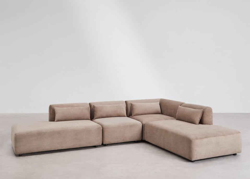 Sofá modular esquinero de 4 piezas con doble diván Fogler - Pana Marrón Camel