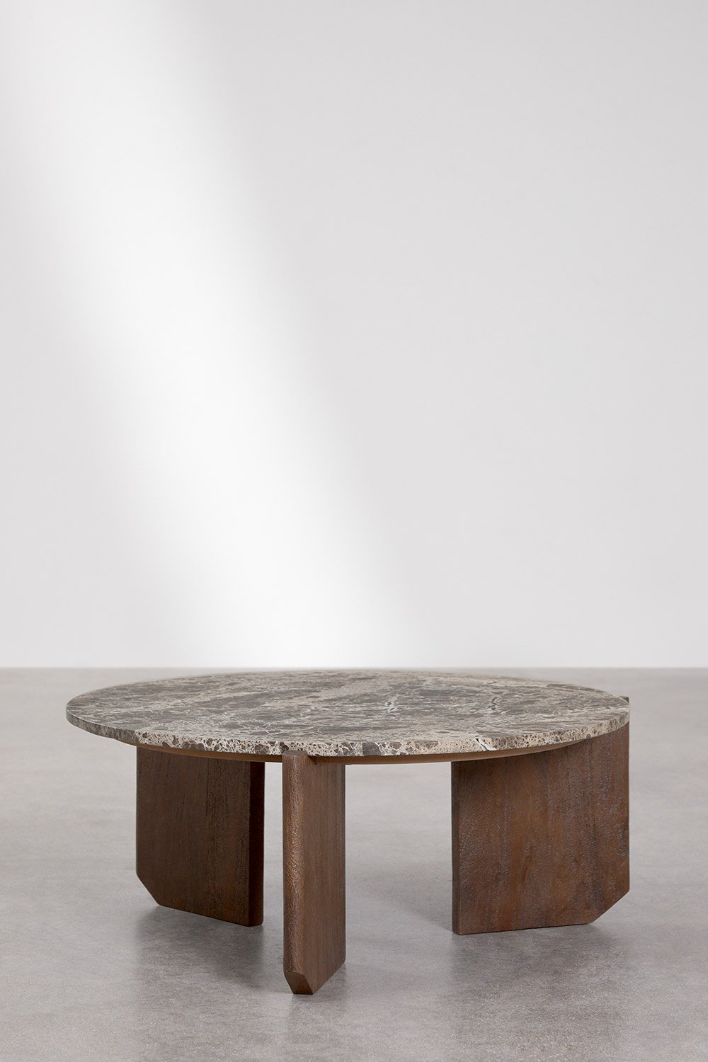 Mesa de centro redonda en piedra natural y madera de mango Lavinia , imagen de galería 3