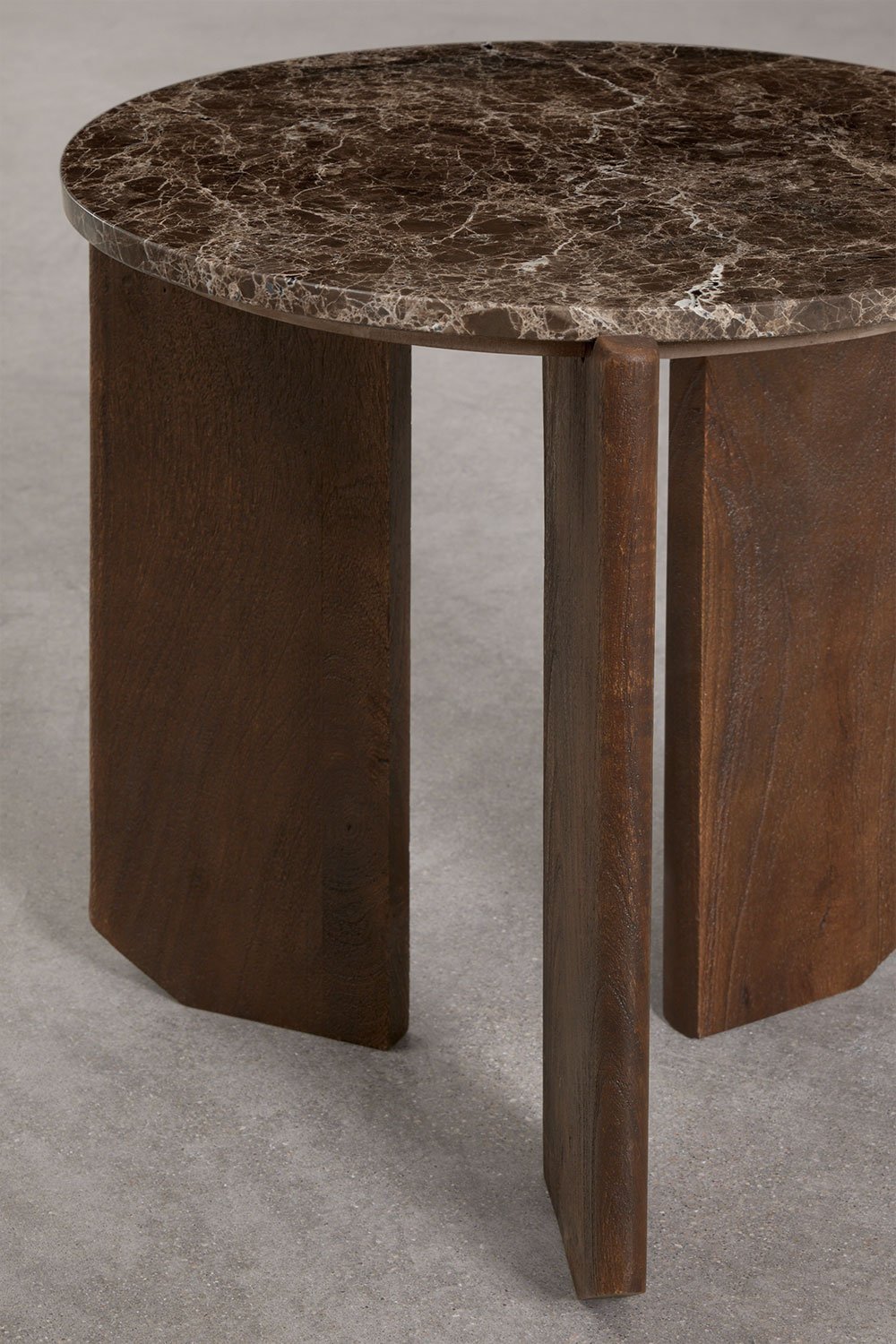 Mesa auxiliar redonda Ø50 cm en piedra natural y madera de mango Lavinia, imagen de galería 5