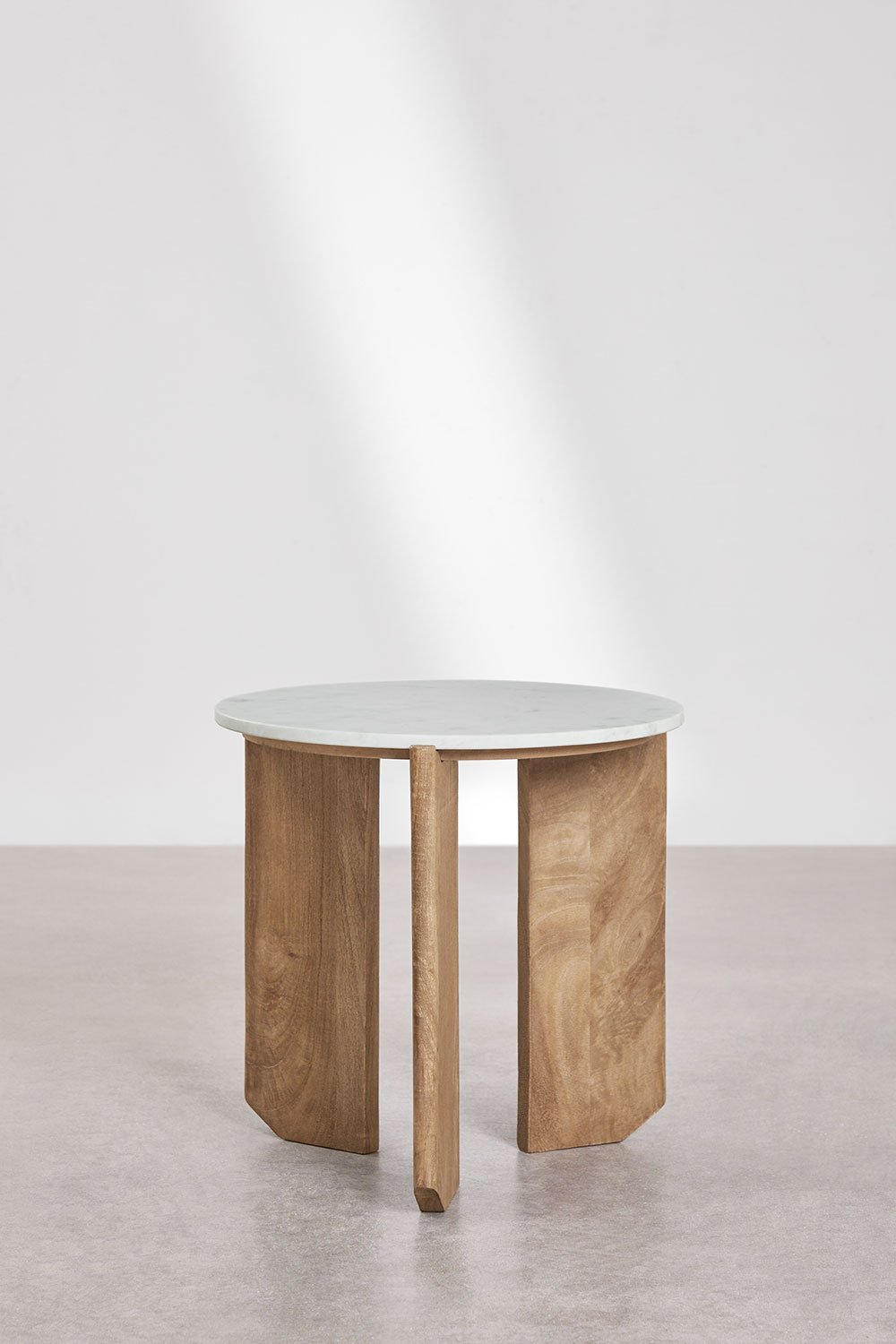 Mesa auxiliar redonda Ø50 cm en piedra natural y madera de mango Lavinia, imagen de galería 2