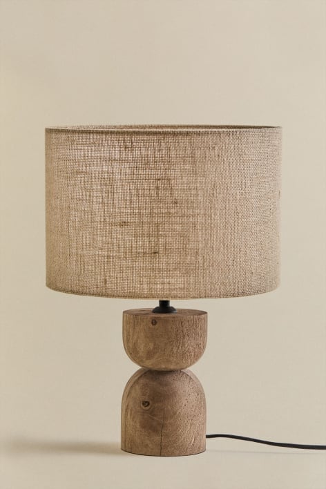 Lámpara de mesa ↑40 cm en madera de mango y lino Gabina