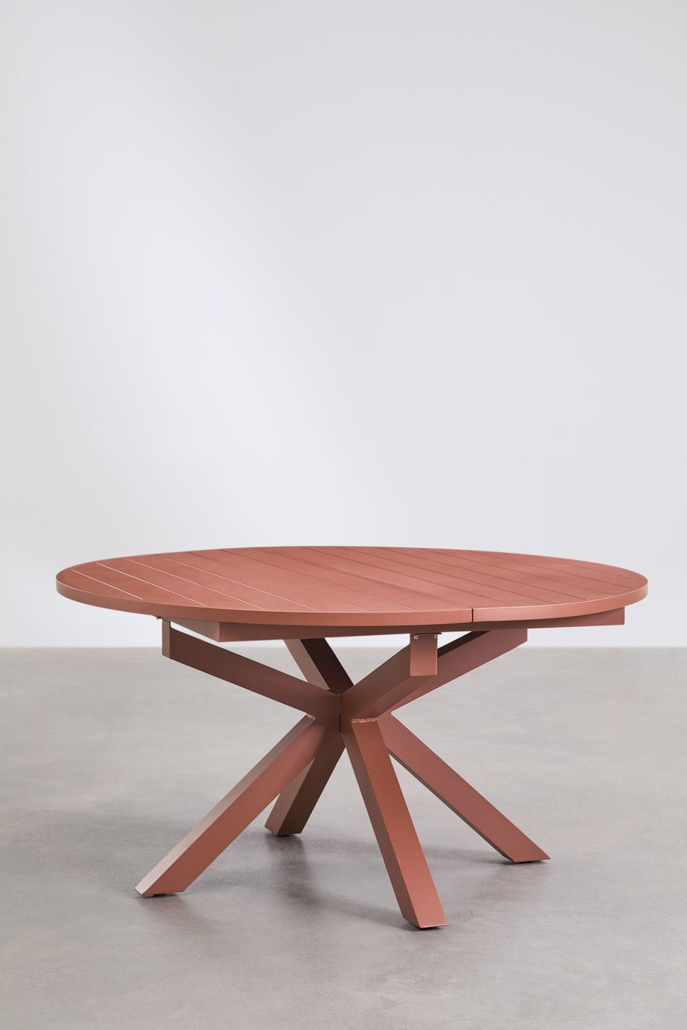 Set de mesa extensible redonda 145-200x145 cm Barces y 10 sillas de jardín apilables con reposabrazos en aluminio Amatria, imagen de galería 2