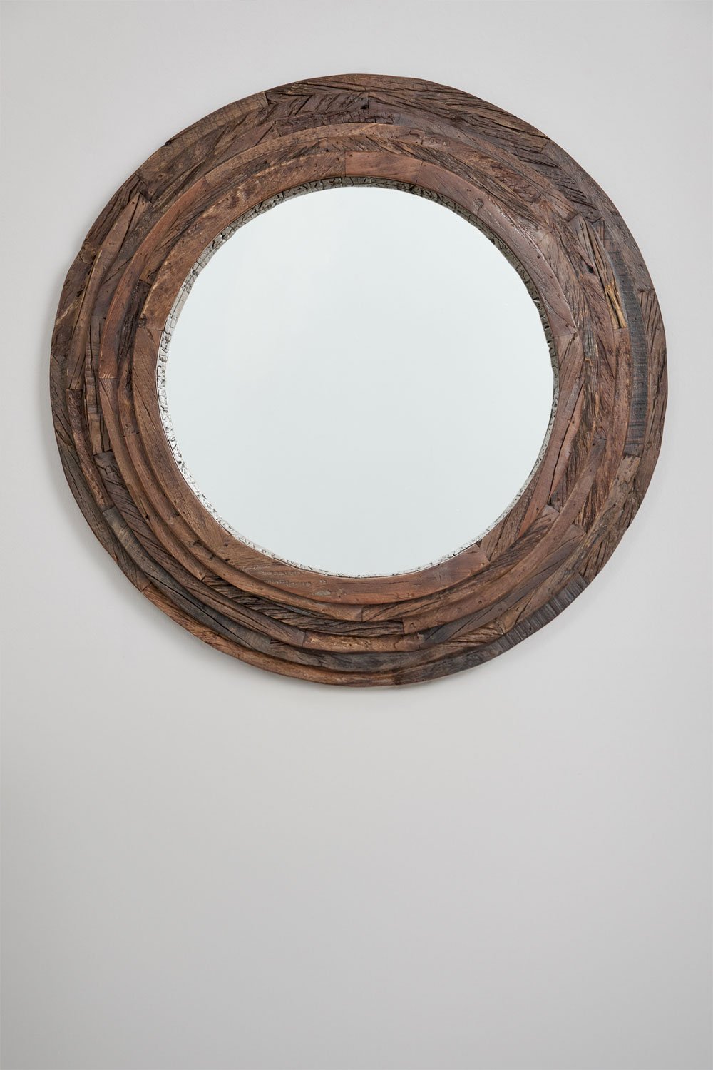 Espejo de pared redondo en madera reciclada Ø90 cm Malbork, imagen de galería 3