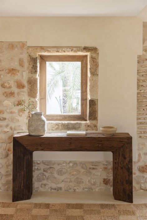 Consola 150x35 cm en madera reciclada Juvira - Madera Oscura