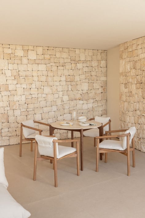 Mesa de jardín redonda Ø100 cm en cemento y madera de acacia Xajul