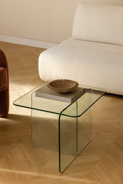 Mesa auxiliar cuadrada 50x50 cm en cristal templado Eliana - Transparente