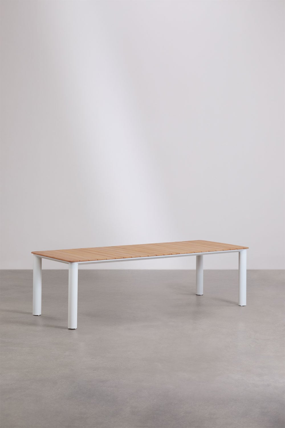 Set de mesa rectangular 260x100 cm en aluminio y madera de teca Sirka y 10 sillas de jardín en aluminio Sophie, imagen de galer&iacute;a 3