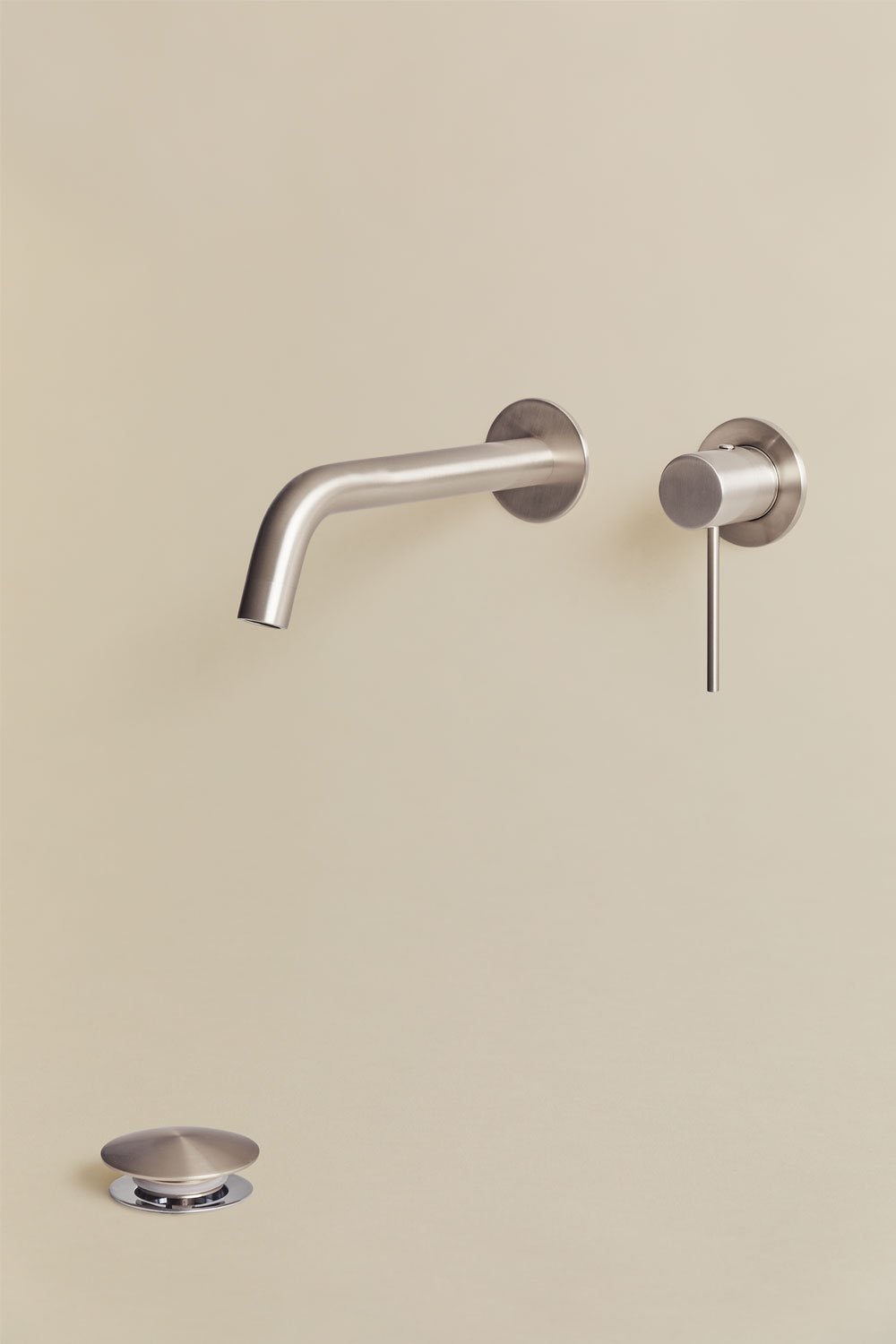 Set de grifo de lavabo empotrado en latón y válvula de desagüe para lavabo tipo Click-Clack en acero inoxidable y latón Orveta, imagen de galería 1