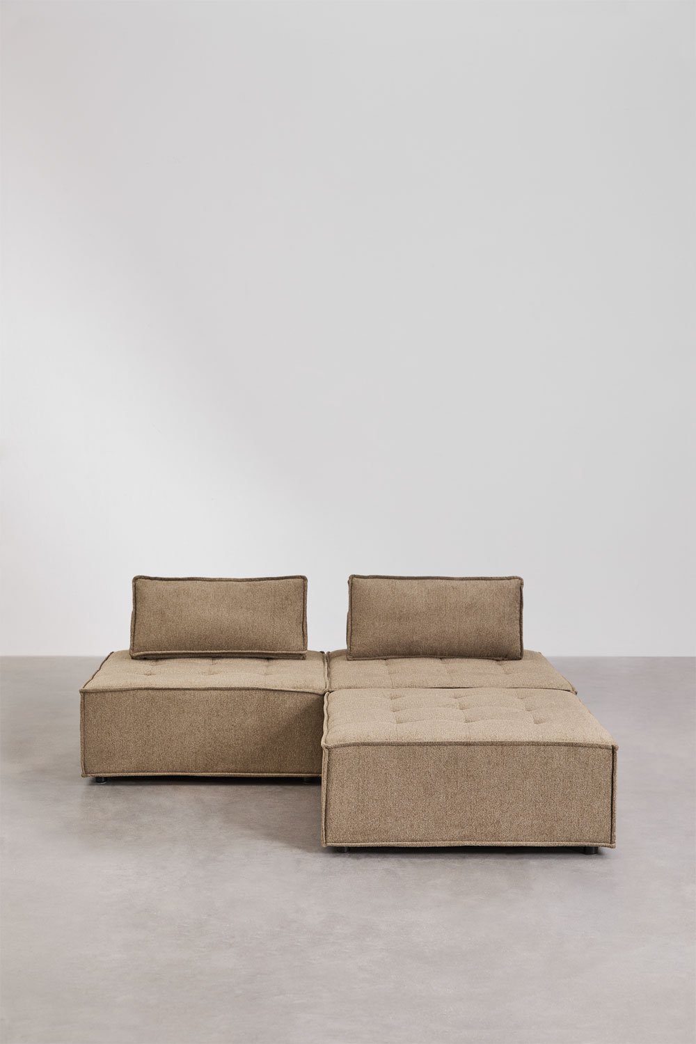 Sofá modular de 2 piezas y puff en tela Vermont, imagen de galería 4