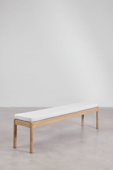 Banco 180 cm en madera de acacia y tapizado Karvia