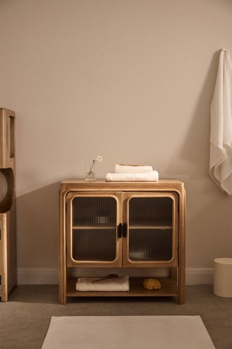 Conjunto de mueble de baño en madera de acacia y cristal Massilia