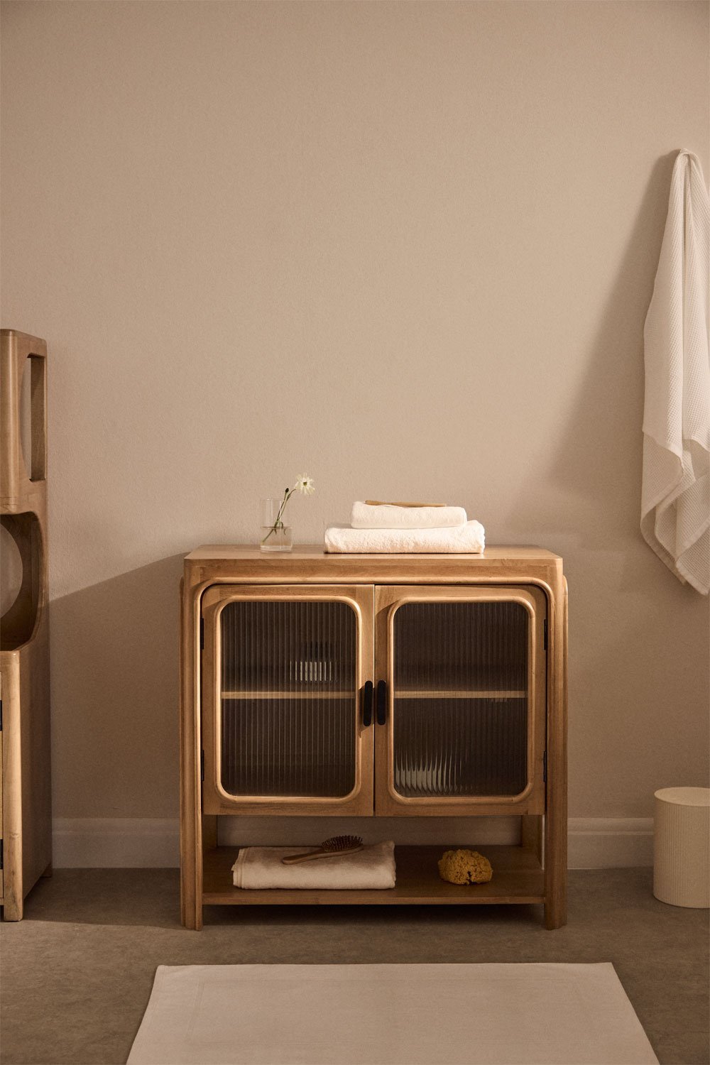Conjunto de mueble de baño en madera de acacia y cristal Massilia, imagen de galería 1