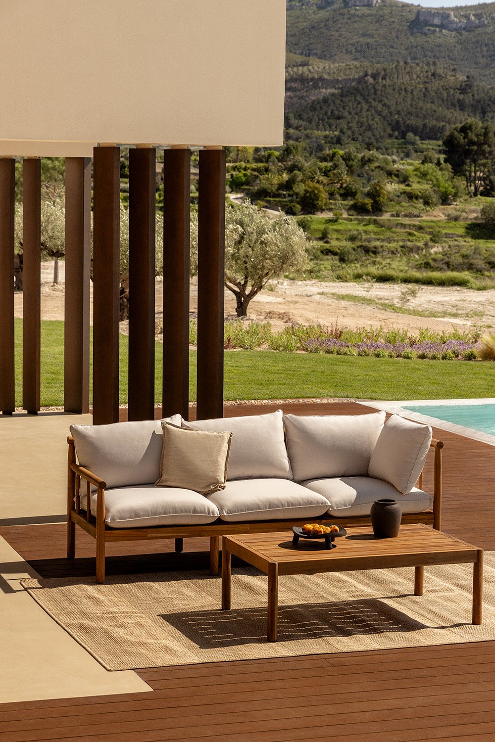 Conjunto de jardín con sofá de 3 plazas y mesa de centro en madera de acacia Melvin      , imagen de galería 1