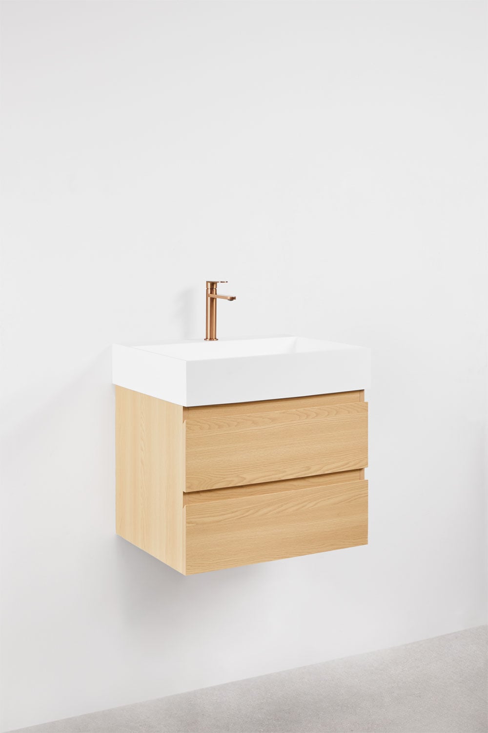 Conjunto de mueble de baño suspendido en madera y chapa de fresno con lavabo integrado Ona, imagen de galer&iacute;a 3