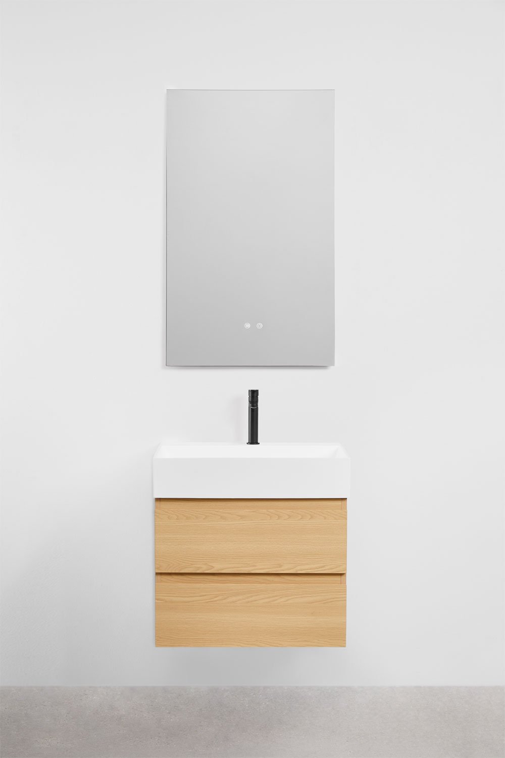 Conjunto de mueble de baño suspendido en madera y chapa de fresno con lavabo integrado Ona, imagen de galer&iacute;a 2
