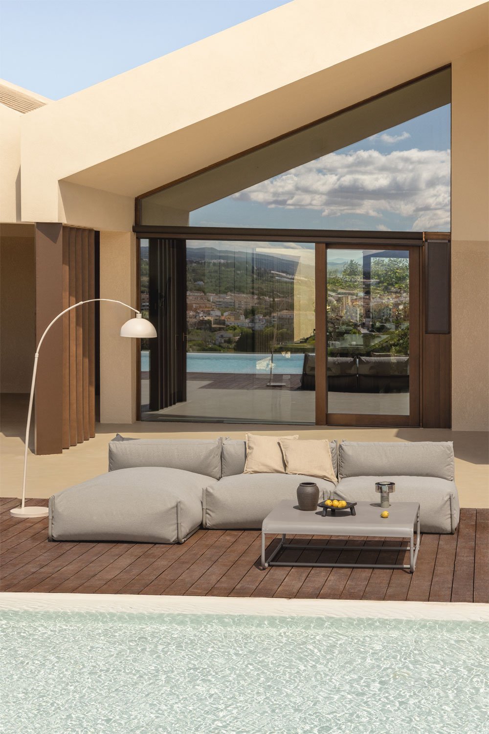 Conjunto de jardín con sofá modular chaise longue de 3 piezas y mesa de centro Oporto, imagen de galería 1
