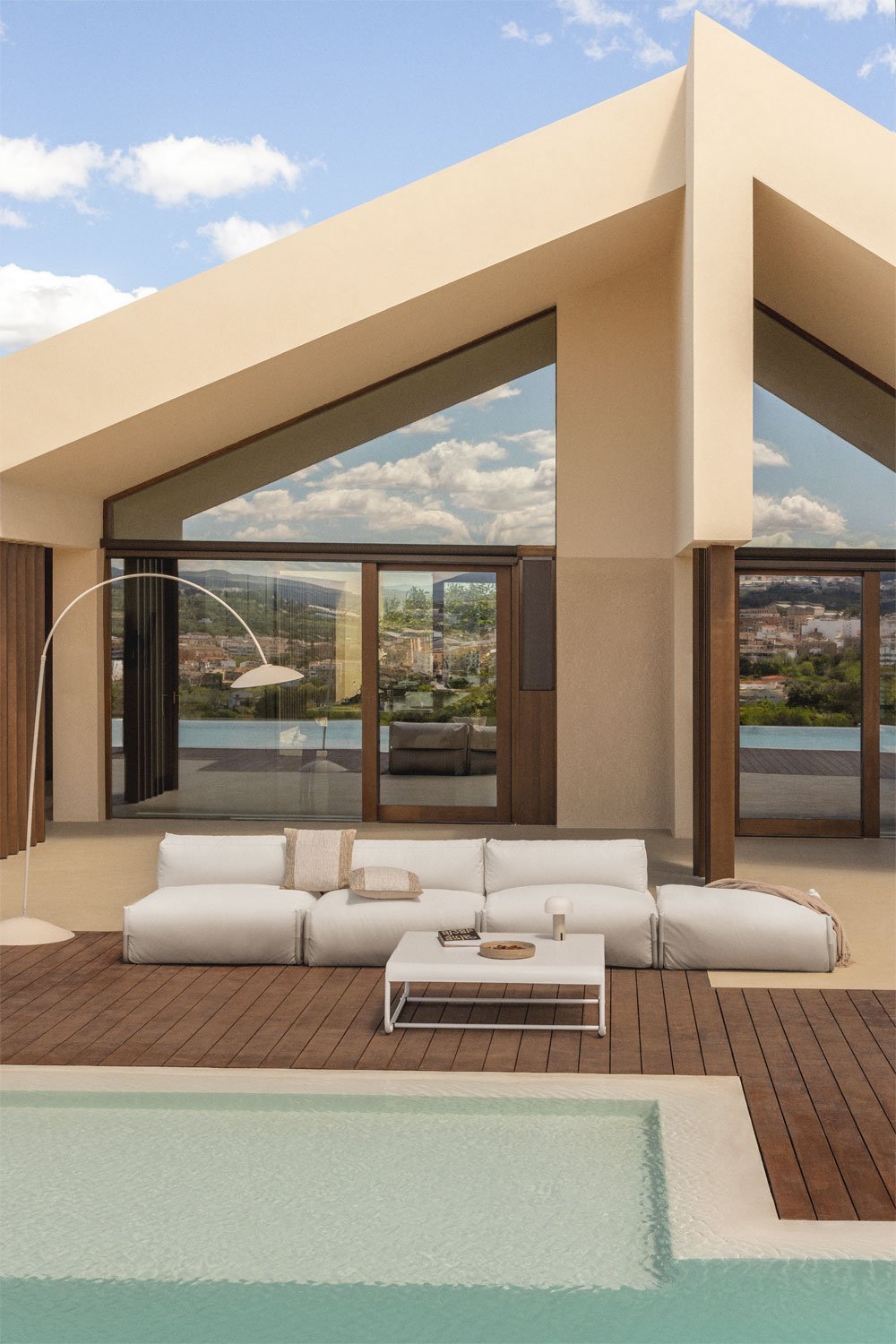Conjunto de jardín con sofá modular de 3 piezas, puff y mesa de centro Oporto, imagen de galería 1