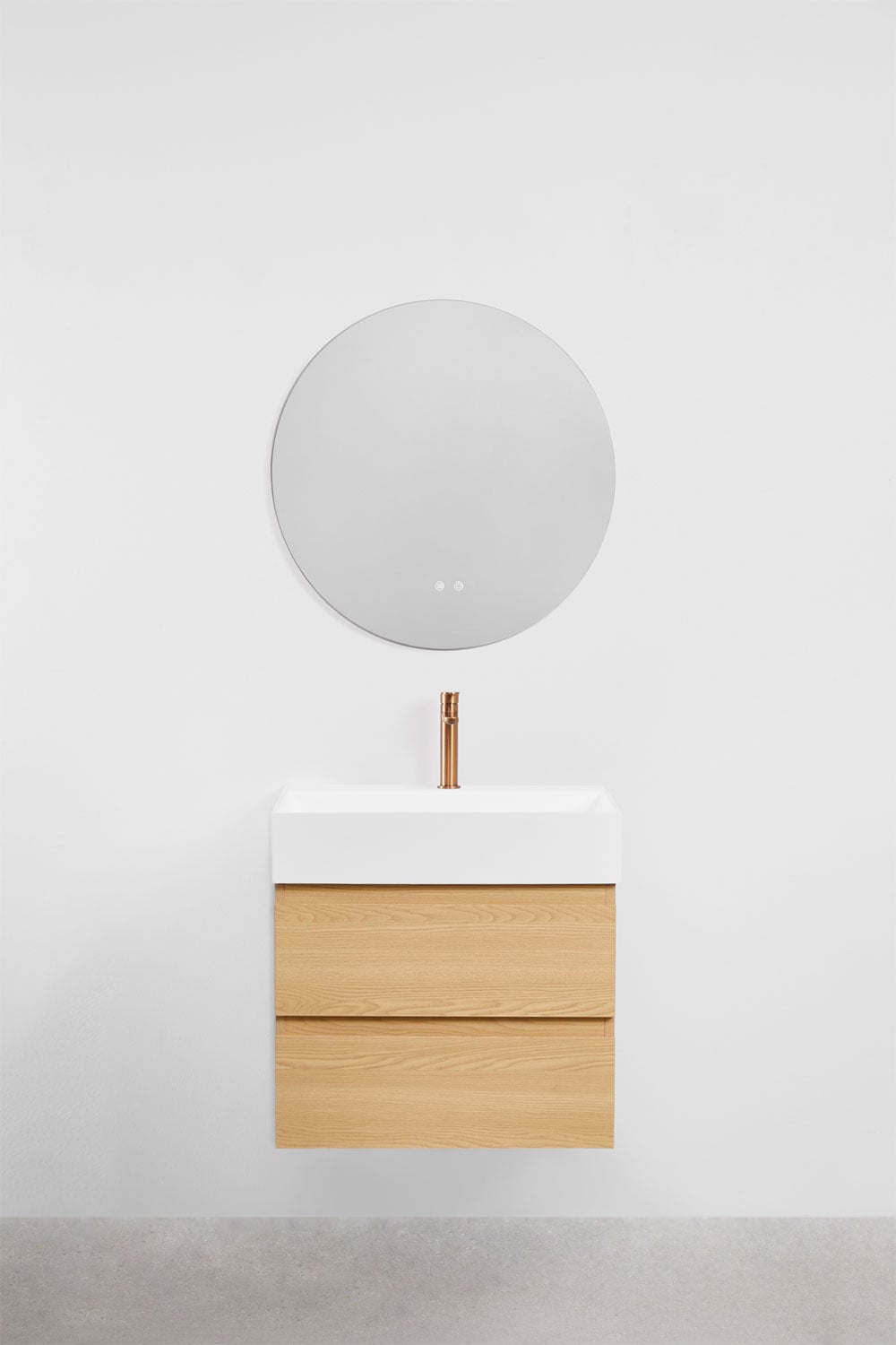 Conjunto de mueble de baño suspendido en madera y chapa de fresno con lavabo integrado Ona, imagen de galer&iacute;a 2