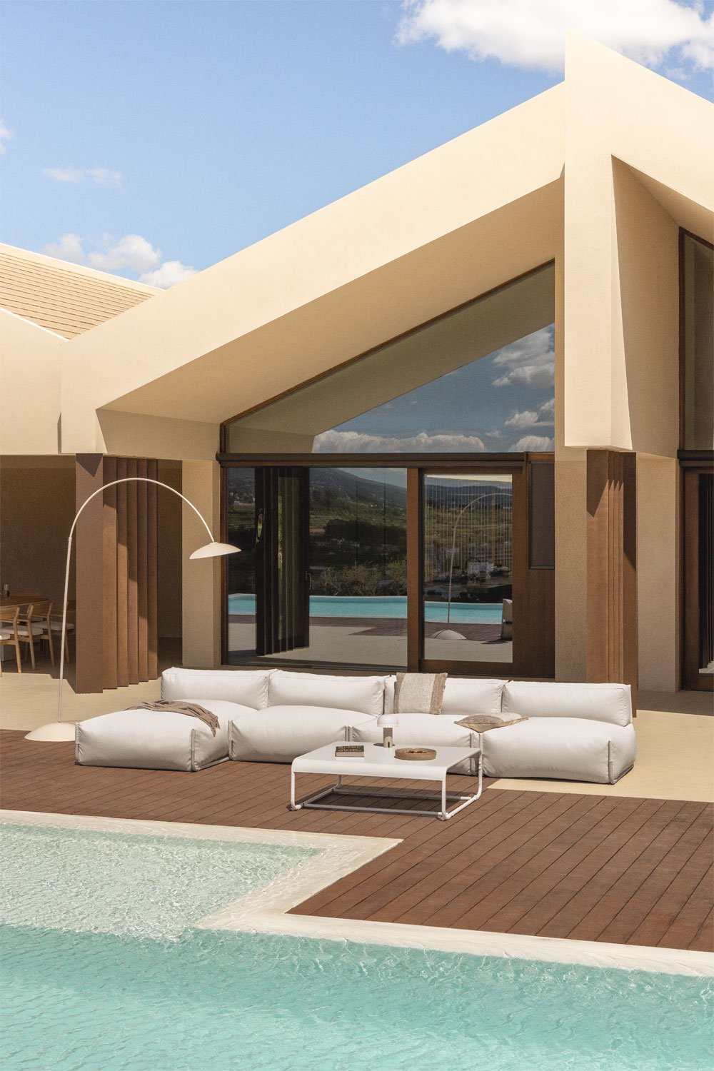 Conjunto de jardín con sofá modular chaise longue de 4 piezas y mesa de centro Oporto, imagen de galería 1