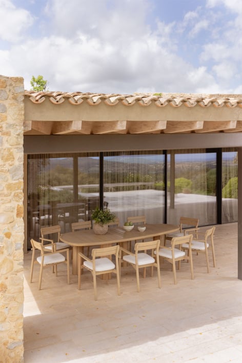 Set de mesa ovalada ↔︎260 cm Ginara y 10 sillas de jardín en madera de acacia Saira