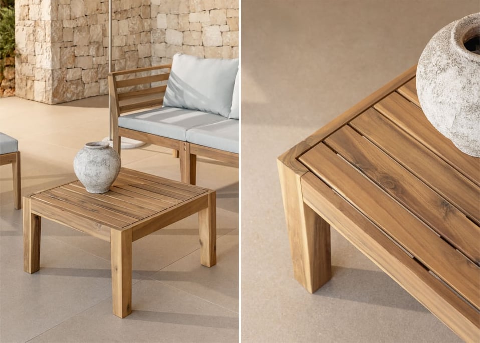 Mesa de centro para jardín cuadrada 60x60 cm en madera de acacia Filips