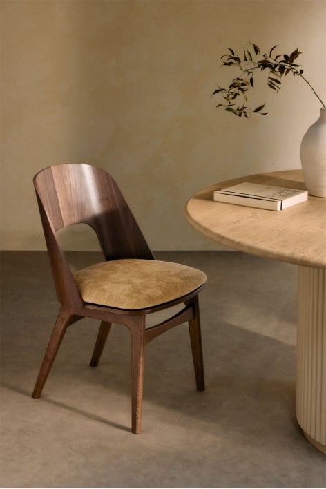 Silla de comedor en madera y tapizada Juna - Chenilla Mostaza