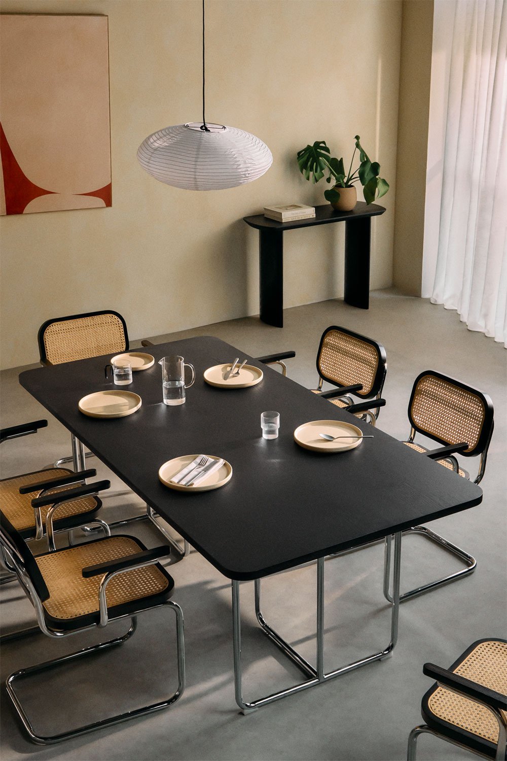 Mesa de comedor rectangular en MDF y acero inoxidable Tento, imagen de galería 1