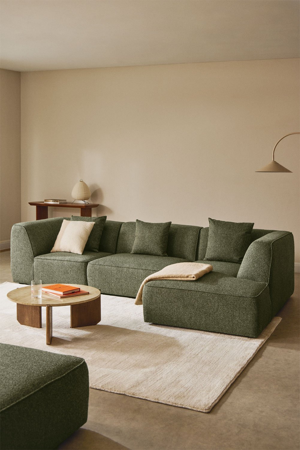 Sofá modular chaise longue derecho de 3 piezas en tela bouclé Cardea, imagen de galería 1