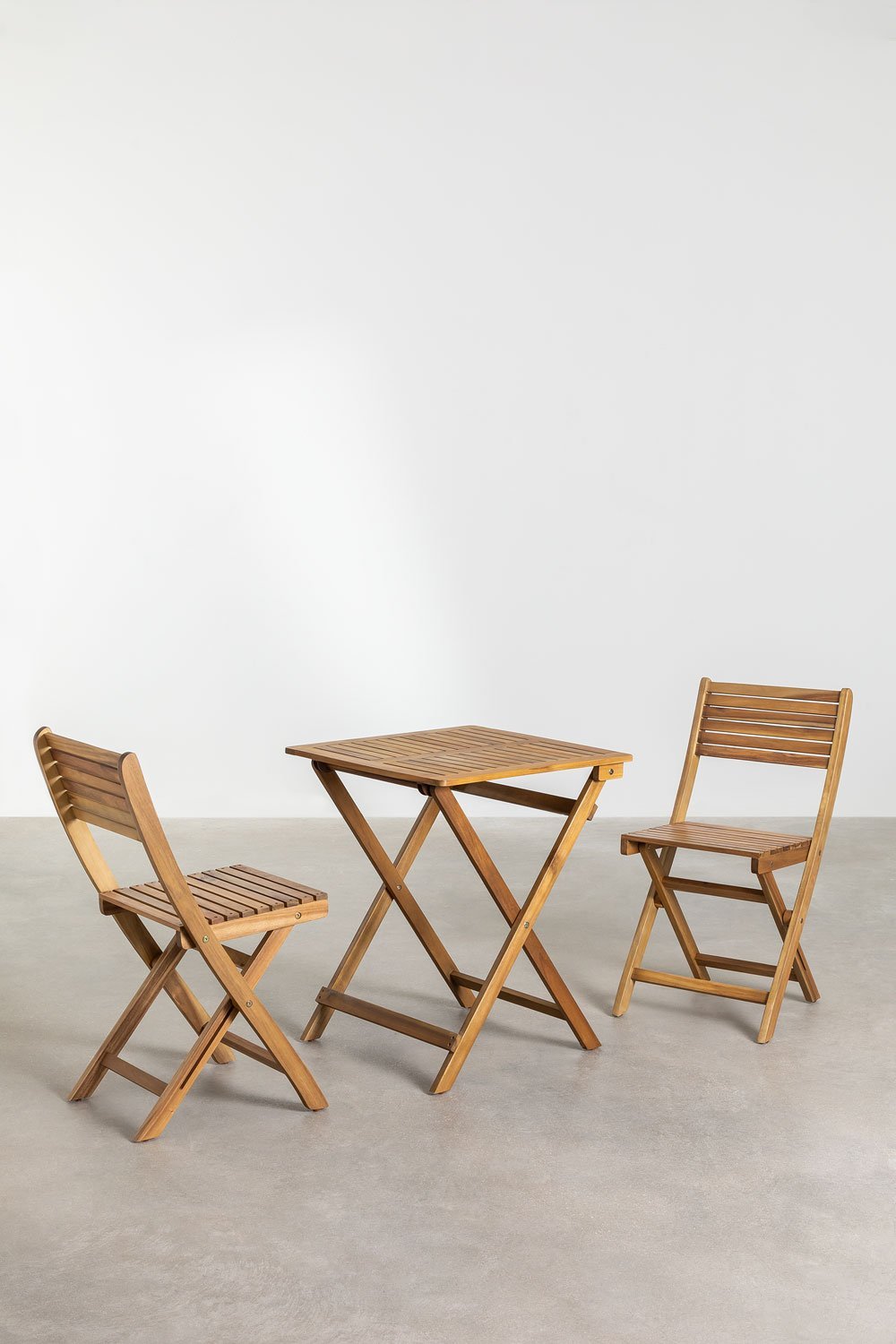 Set de Mesa Cuadrada (60x60 cm) y 2 Sillas de Jardín Plegables en Madera de Acacia Delawer   , imagen de galería 2