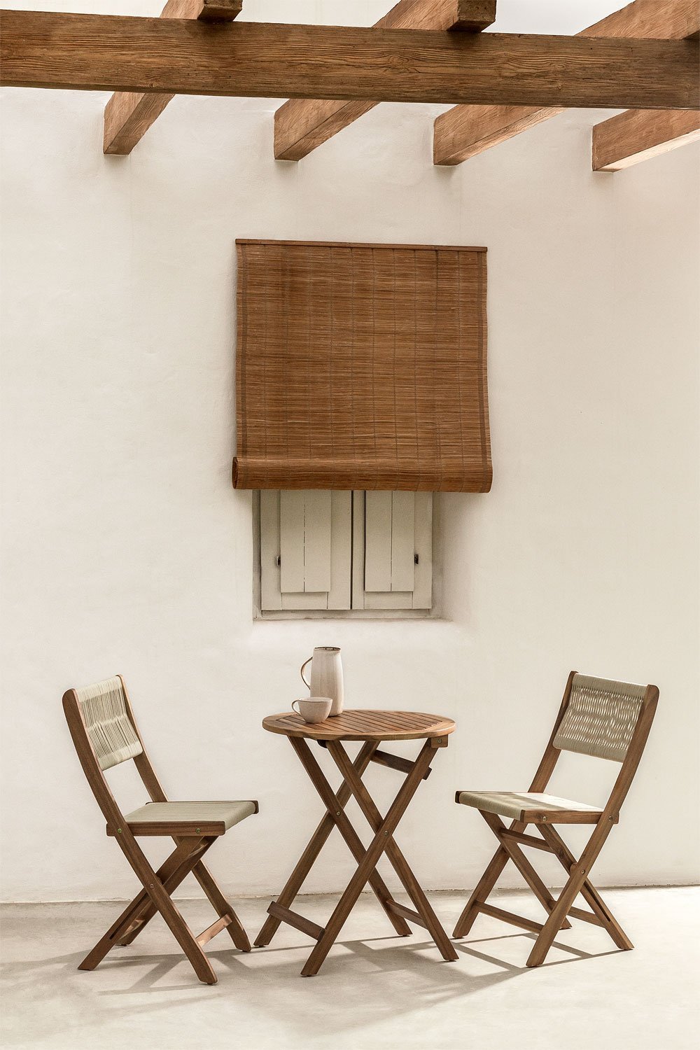 Set de Mesa Redonda (Ø60 cm) y 2 Sillas de Jardín Plegables en Madera de Acacia Delawer Classic, imagen de galería 1