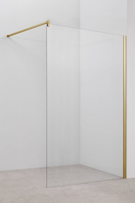 Mampara de ducha fija 120x195 cm con cristal templado transparente 8 mm y aluminio dorado cepillado Bristol - Dorado Cepillado
