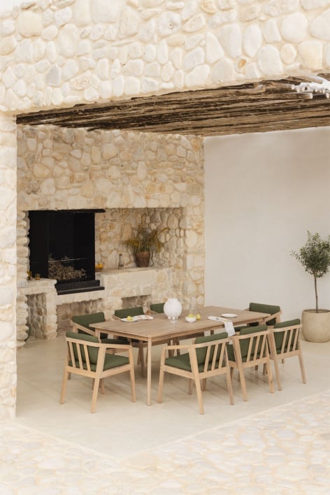 Set de Mesa Rectangular (220x100 cm) y 8 Sillas de Jardín en Madera de Acacia Kaela