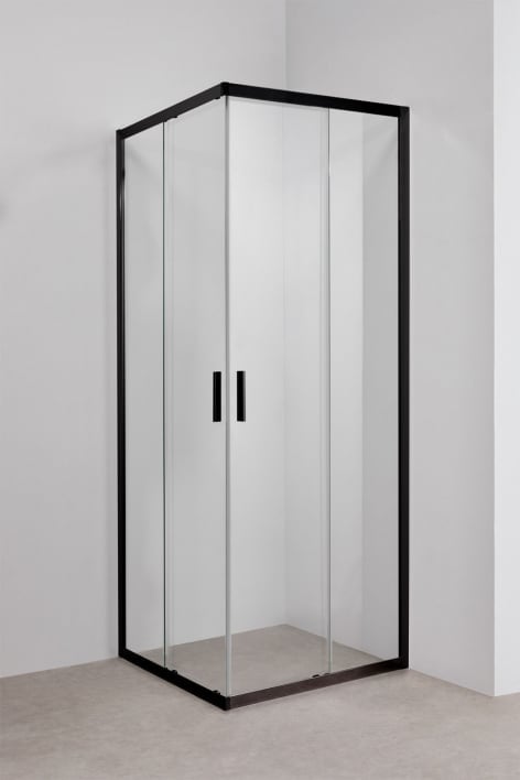 Mampara de ducha cuadrada 70x70x195 cm puertas correderas soft closing, cristal templado 6 mm y aluminio negro mate Brent - Negro Mate