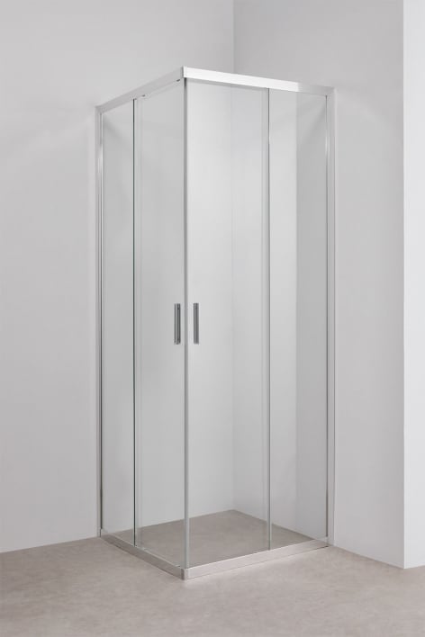 Mampara de ducha cuadrada 70x70x195 cm puertas correderas soft closing, cristal templado 6 mm y aluminio gris cepillado Brent - Gris Cepillado