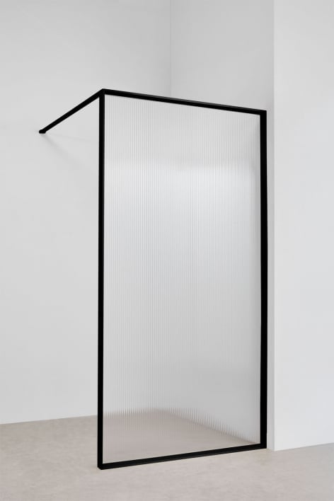 Mampara de ducha fija 90x195 cm con cristal templado acanalado transparente 5 mm y aluminio negro mate Trafalgar
