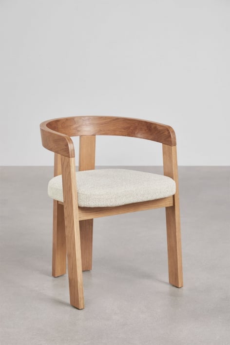 Pack de 2 sillas de comedor con reposabrazos en madera y tapizadas Yvone - Bouclé Blanco