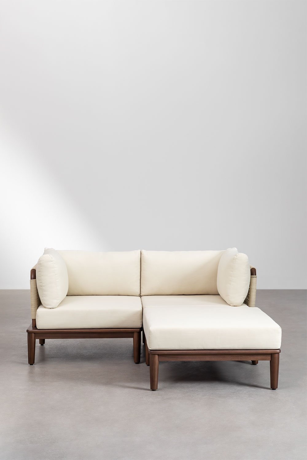 Sofá modular de 2 piezas con 2 sillones esquineros y puff en acacia Giulia, imagen de galería 2