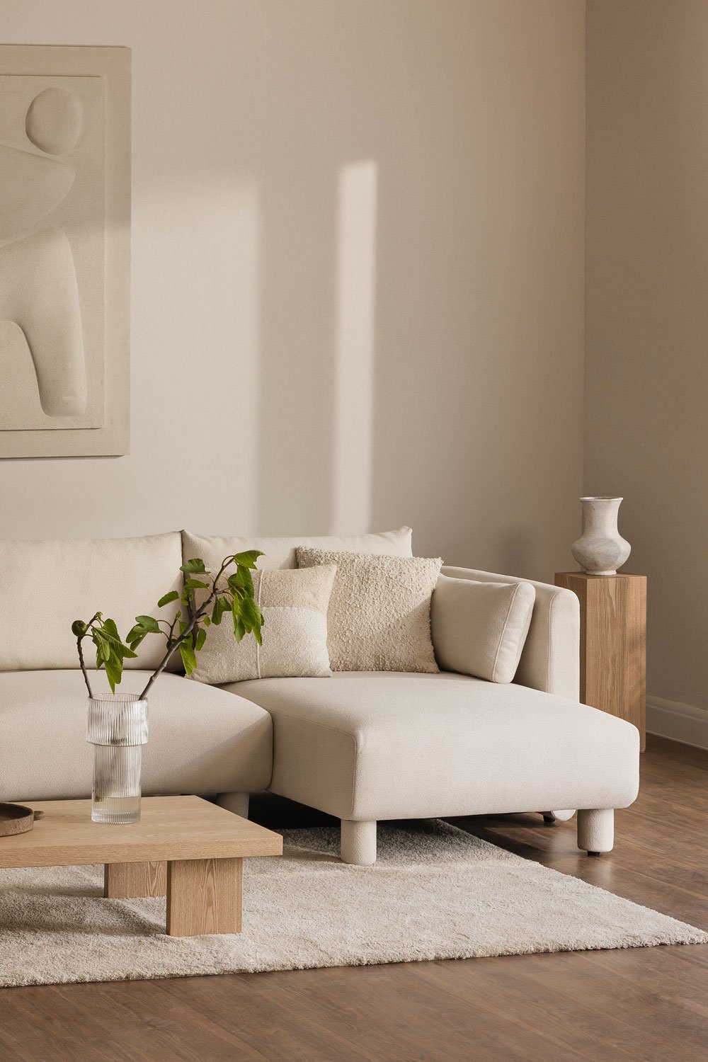 Módulo chaise longue derecho para sofá modular en tela bouclé Artemisa, imagen de galería 1
