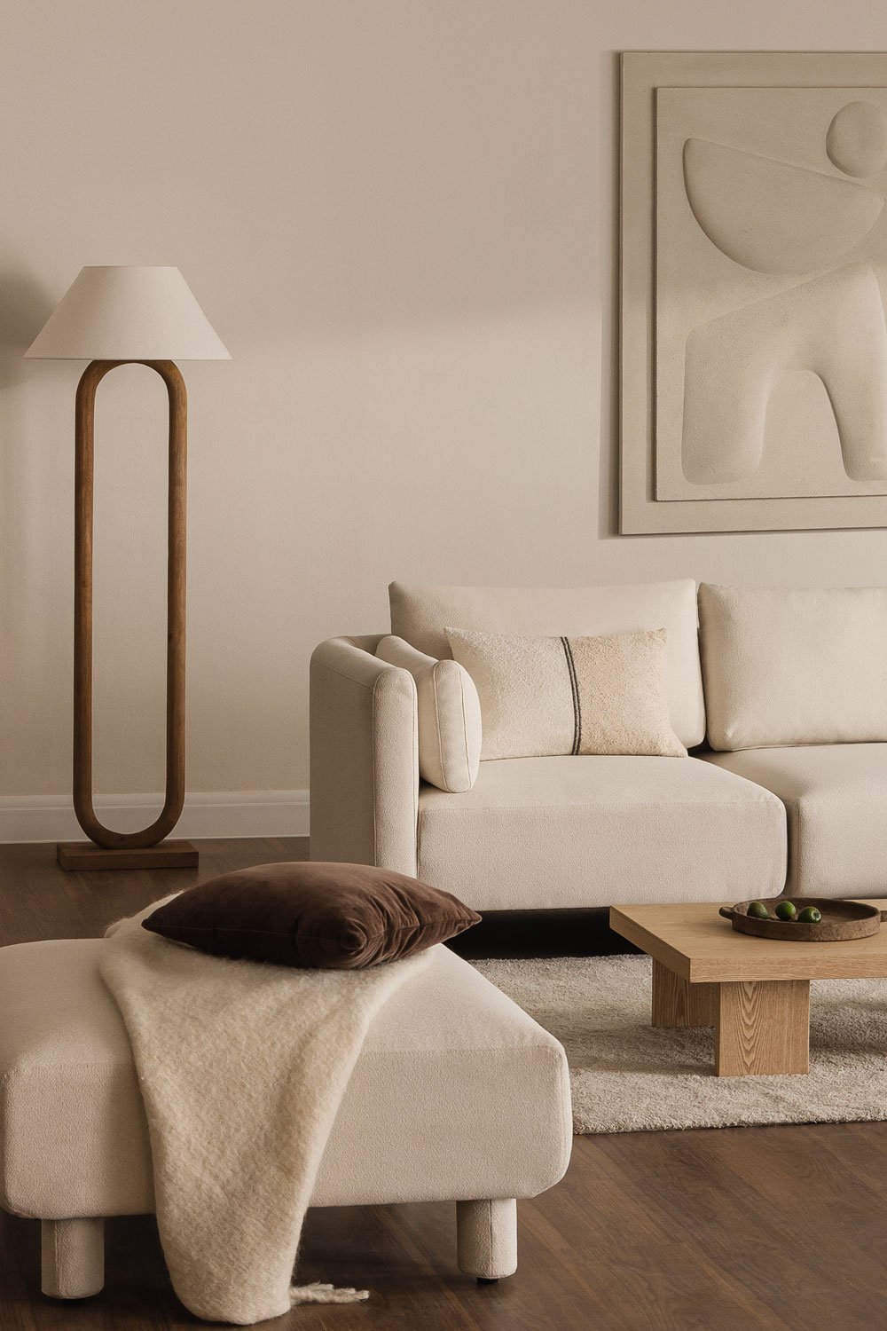 Módulo esquinero izquierdo para sofá modular en tela bouclé Artemisa, imagen de galería 1